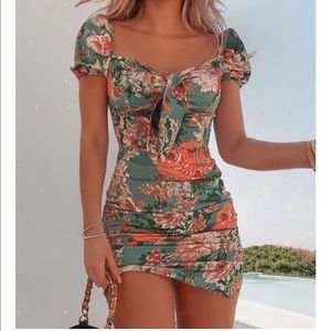 Green floral mini dress